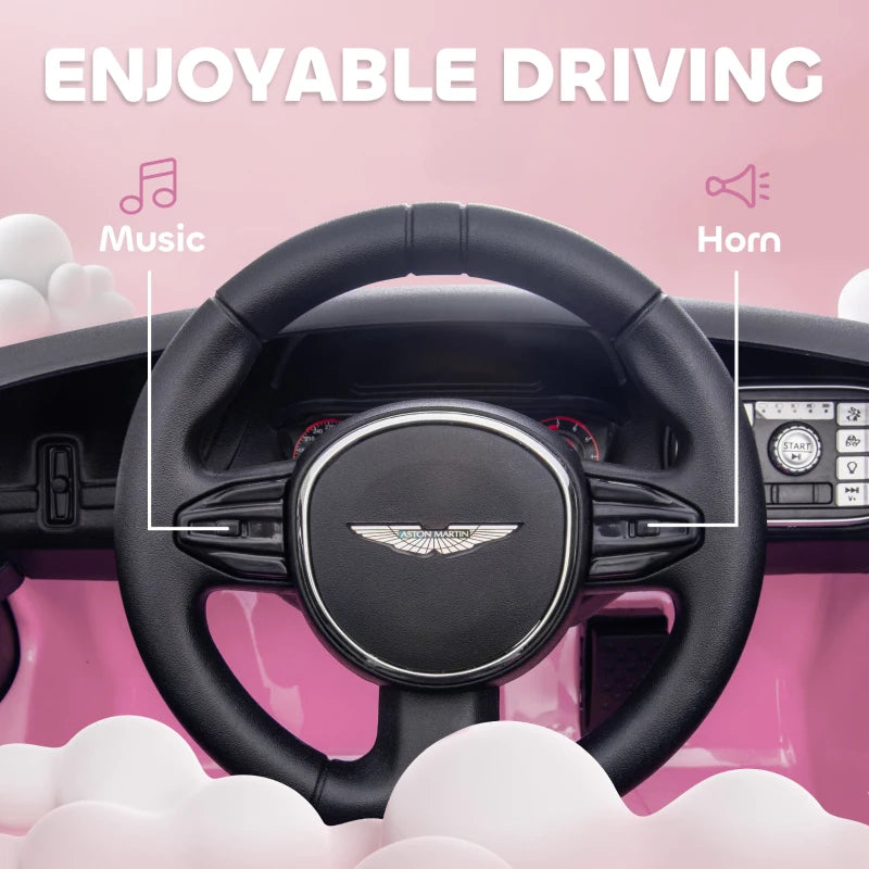Aston Martin DBX Licensed Battery Powered Kids Electric Car, 12V Kids Ride on Car w/ Lights, Music Horn, Pink