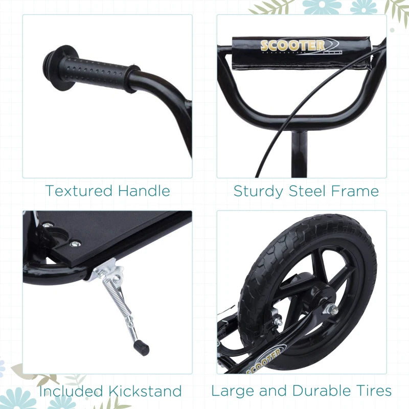 Kids Scooter Kick Scooter, with 12" EVA Tyres, Rear Brake, Big Wheels Scooter for 5-12 Years , Black