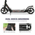 Folding Kick Scooter, Adjustable Ride On Scooter with 200mm Big Wheels and Double Shock Absorption, Urban Scooter for 14+ Teens Adult, Black
