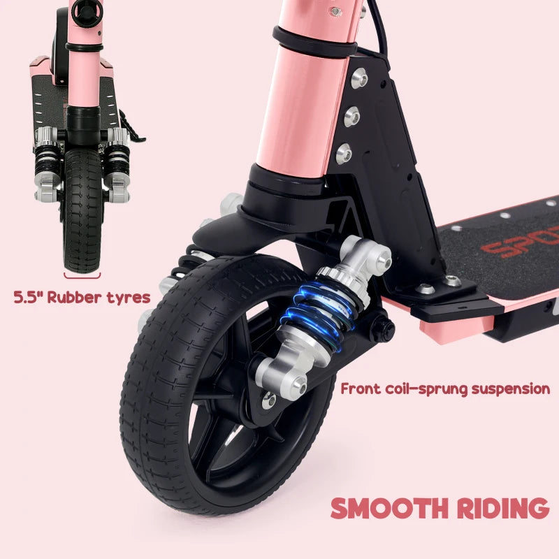 Folding Electric Scooter for Kids, with Dual Brakes, Front Suspension, LED Colourful Lights, Pink