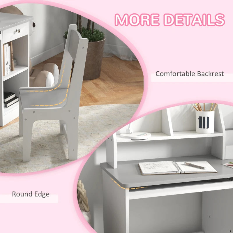 Two-Piece Kids Desk and Chair Set with Storage, for Ages 5-8 Years - Grey