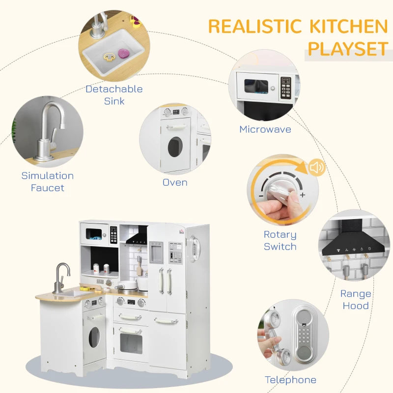 Kids Kitchen Playset, Large Pretend Role Play Kitchen, White