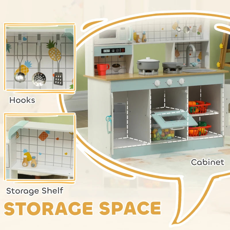 Toy Kitchen, Pretend Role Play Kitchen with Hob, Sound, Light, Coffee Machine, Ice Maker, Microwave
