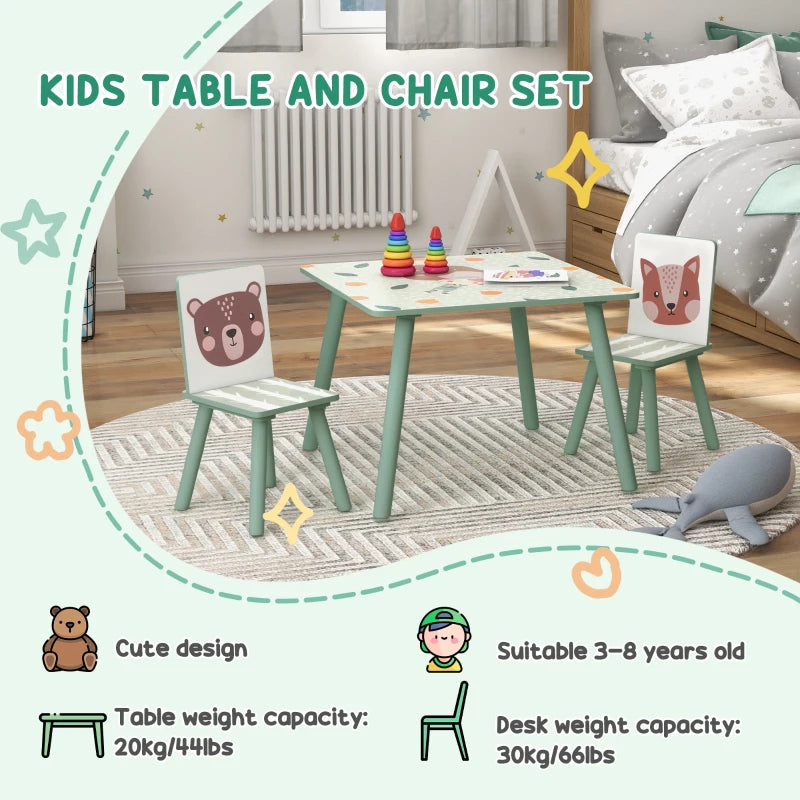 Kids and Table Chairs, Children Desk with Two Chairs, Toddler Furniture Set, for Ages 3-6 Years - Green