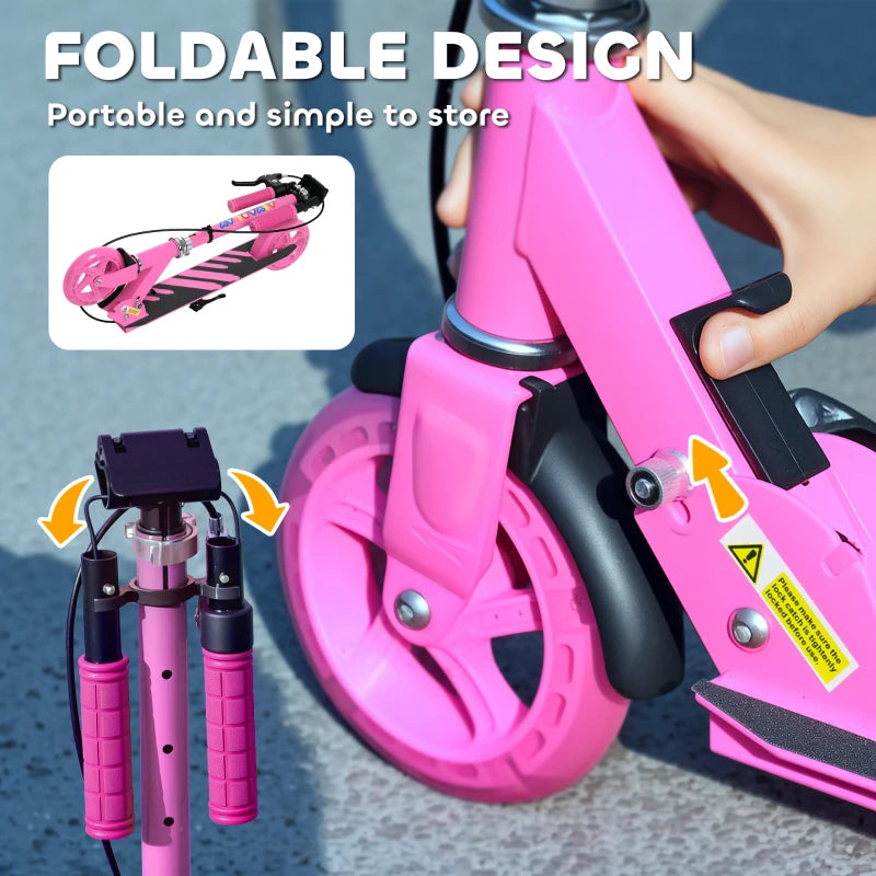Scooter for Kids Aged 3-8 Years, with Adjustable Handle, Two Light Up Wheels, Handbrake, Rear Brake, Pink