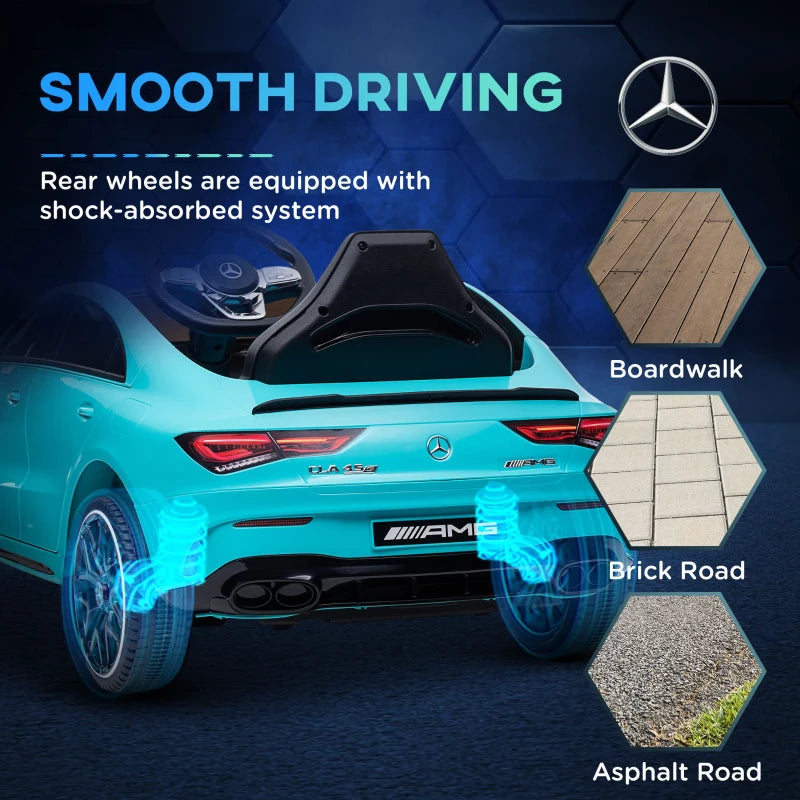 Mercedes-Benz AMG CLA 45 Licensed 12V Kids Electric Car Ride on Car w/ Remote, Suspension Lights Music Horn - Light Blue
