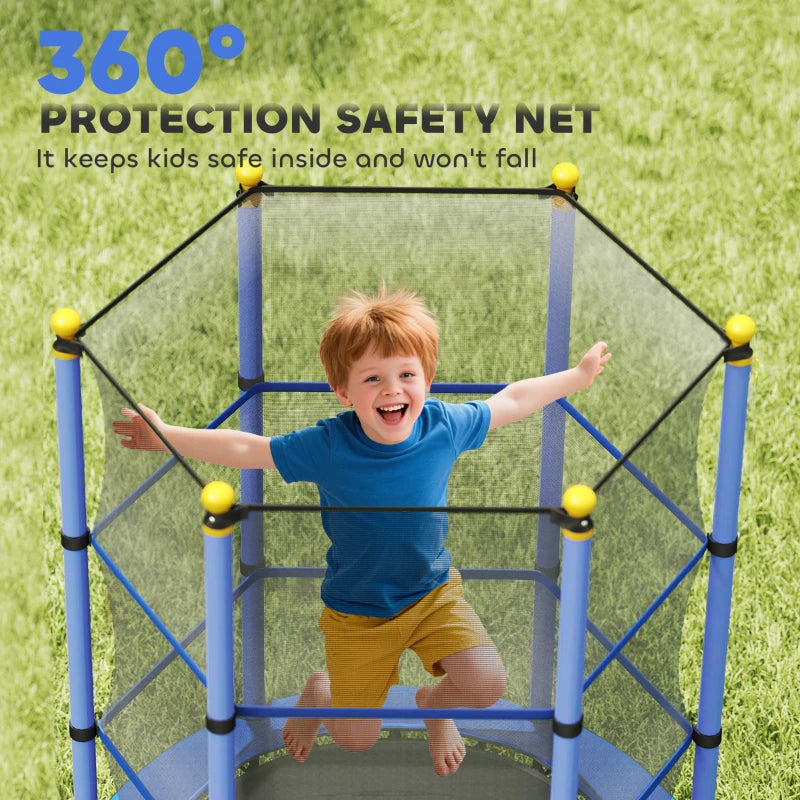 4.6FT/55" Kids Trampoline with Safety Enclosure, Outdoor Indoor Use, for Ages 3-10 Years, Blue