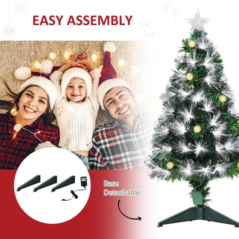 3ft White Light Artificial Christmas Tree w/ 90 LEDs Star Topper Tri-Base Full Bodied Seasonal Decoration Pre-Lit Home