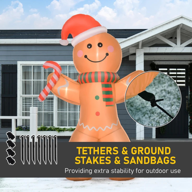 8ft Christmas Inflatable Gingerbread Man, Lighted Blow Up Yard Decor Indoor Outdoor Garden Lawn Party Prop