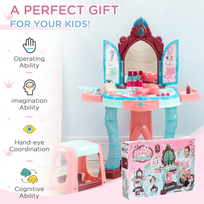 31 Piece Kids Dressing Playset, with Magical Princess Mirror, Light and Sound - Pink and Blue