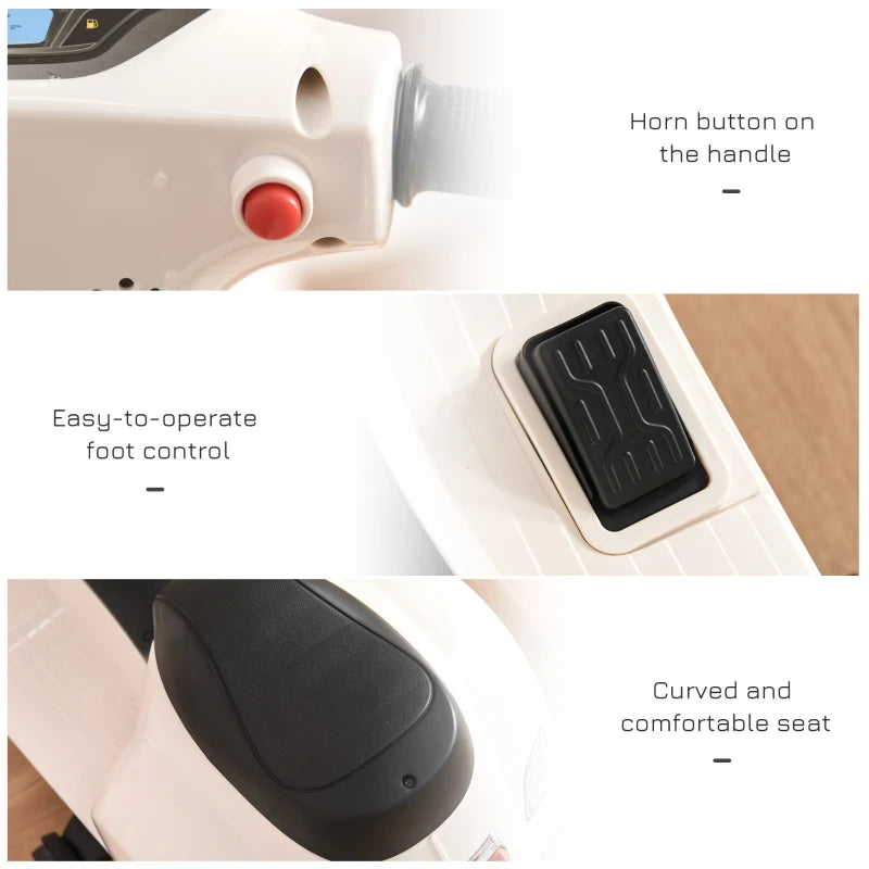 Vespa Licensed 6V Kids Electric Motorbike Ride On Motorcycle Battery Powered for 18-36 Months with Horn Headlight White