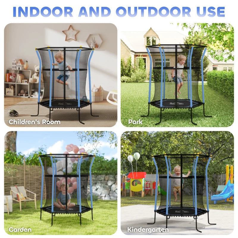 Kids Trampoline Mini Bouncer with Enclosure Safety Net For Ages 3-10 Years - Blue