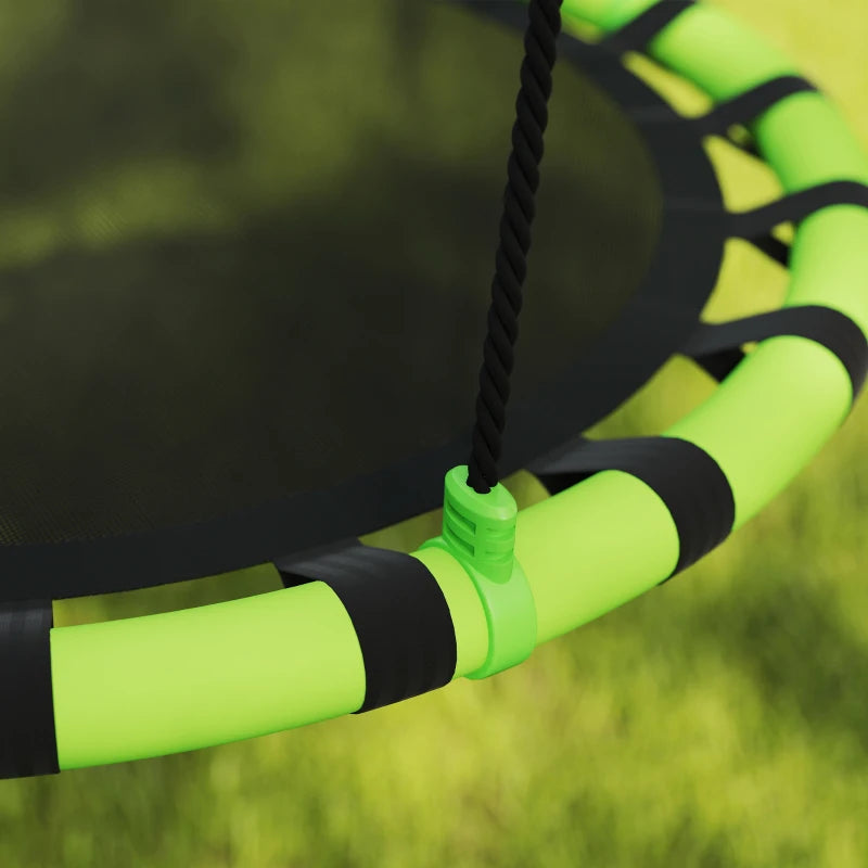 100cm Diameter Kid Nest Swing Seat with Height Adjustable Ropes for Outdoor, Indoor, Black/Green