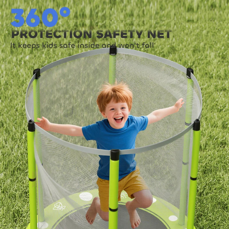 4.6ft Toddler Trampoline w/ Safety Enclosure Net, for Indoor Outdoor Use, Ages 3-6 Years, Green