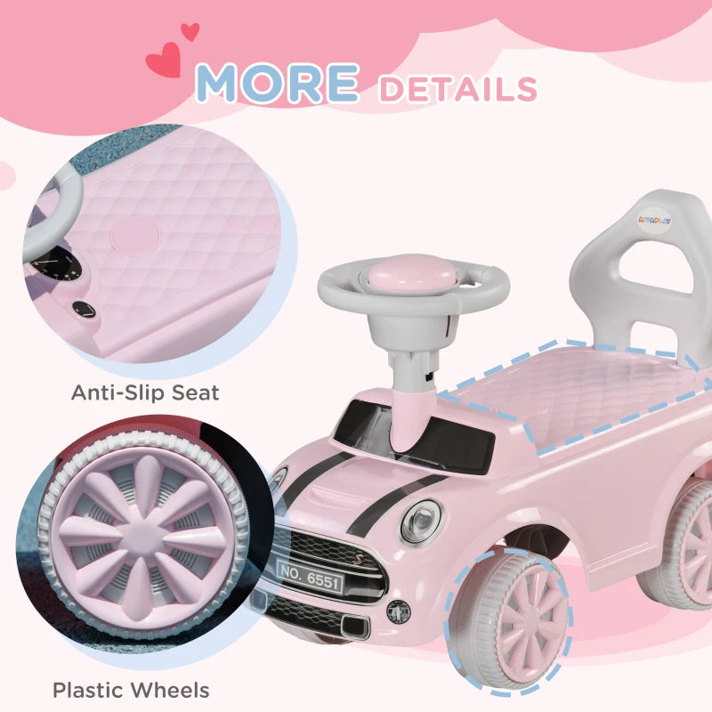Foot To Floor Ride On Car Sliding Car w/ Air Horn, Anti-Over-Backwards, 18 to 36 Months - Pink