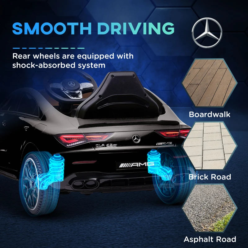 Mercedes-Benz AMG CLA 45 Licensed 12V Kids Electric Car Ride on Car w/ Remote, Suspension Lights Music Horn - Black