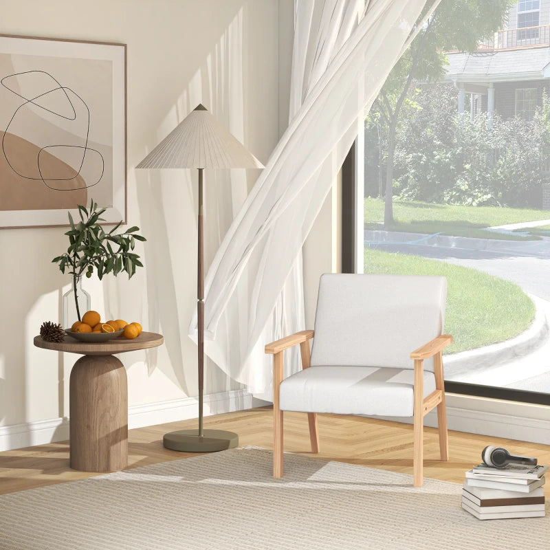 Modern Armchair, Linen Upholstered Sofa with Solid Wood Legs and Wide Seat, Accent Chair for Living Room Bedroom Office, Cream White