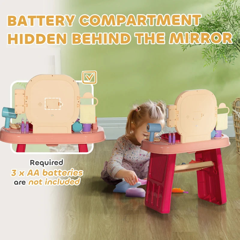 Kids Dressing Table with Mirror, LED Light, 23 Accessories, Pink