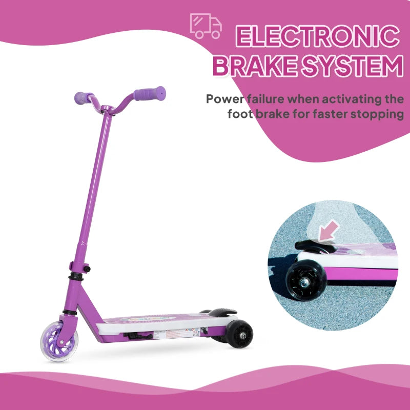 Electric Scooter for Kids Aged 4-7 Years, with Flashing LED Lights, Rear Auxiliary Wheels, Purple