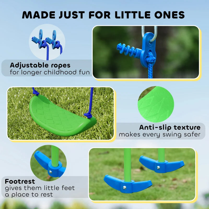 Metal Garden Swing Set Height Adjustable Children Outdoor Backyard Play Set for Toddlers Over 3 Years Old, Green