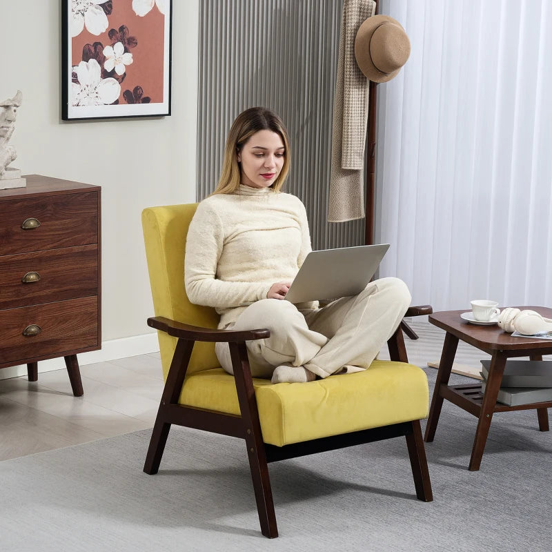 Nordic Accent Chair, Upholstered Velvet Armchair with Solid Wood Frame and Soft Thick Padded for Living Room, Bedroom, Champagne