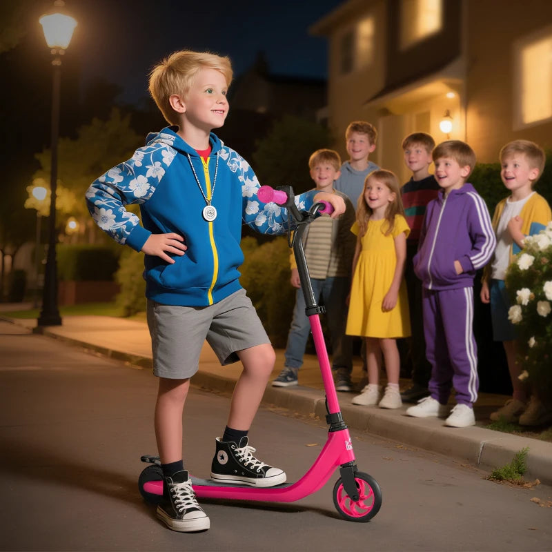 Electric Scooter, 120W Motor E-Scooter, Adjustable Height, Rear Brake for Ages 6+ Years - Pink