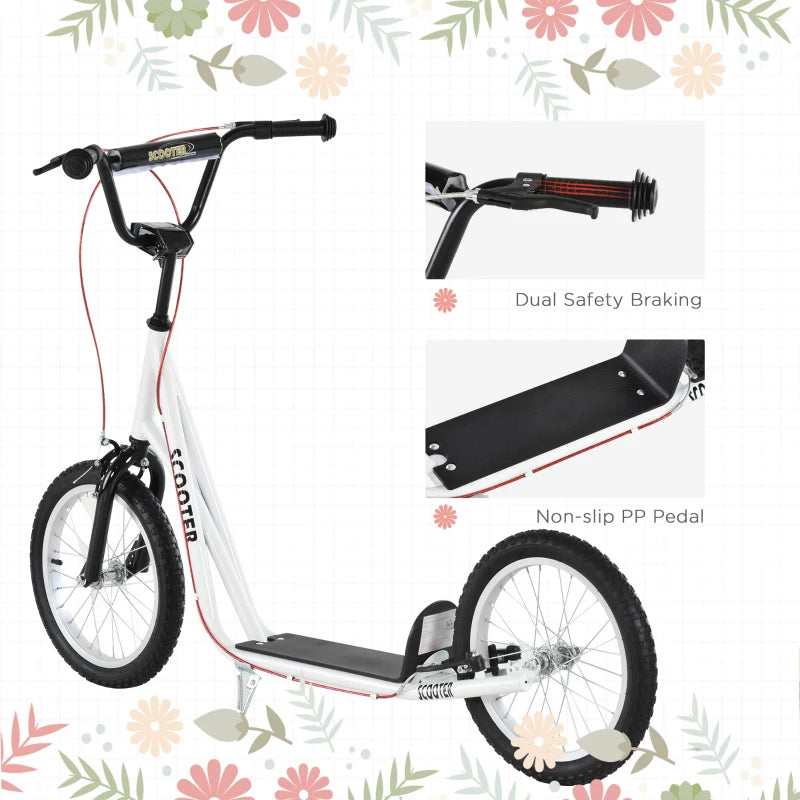 Kick Scooters for Kids with Adjustable Height, Anti-Slip Deck, Dual Brakes, Rubber Tyres, for Boys and Girls Aged 5+ Years Old - White