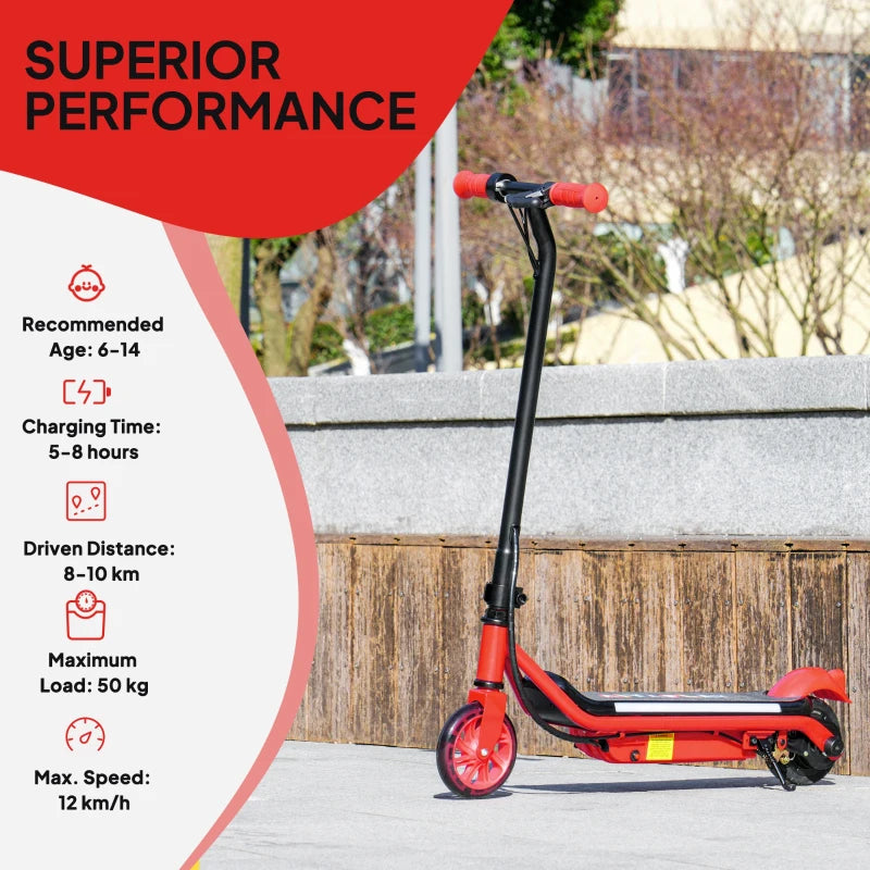 Electric Scooter for Kids Aged 6-14 Years, with Colourful Lights, Red