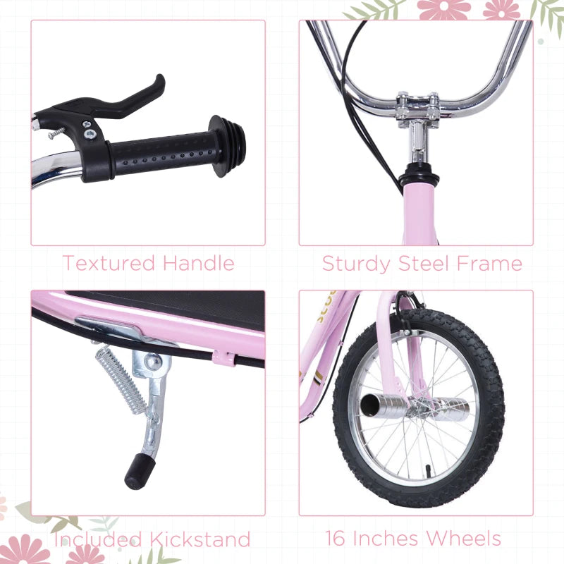 Stunt Scooter, Kids Scooter with 16" Big Wheels, Adjustable Height, Dual Brakes, for Ages 5+ Years, Pink