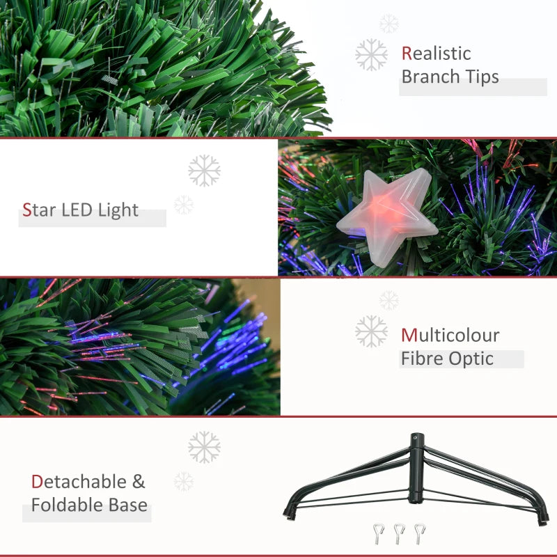 4FT Prelit Artificial Christmas Tree Fibre Optic Star LED Light Holiday Home Xmas Decoration with LED Light for Indoor Party, Green