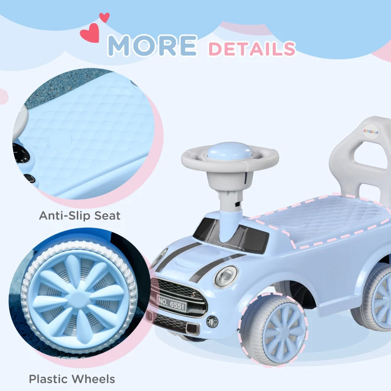 Foot To Floor Ride On Car Sliding Car w/ Air Horn, Anti-Over-Backwards, 18 to 36 Months - Light Blue