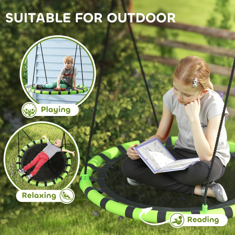100cm Diameter Kid Nest Swing Seat with Height Adjustable Ropes for Outdoor, Indoor, Black/Green