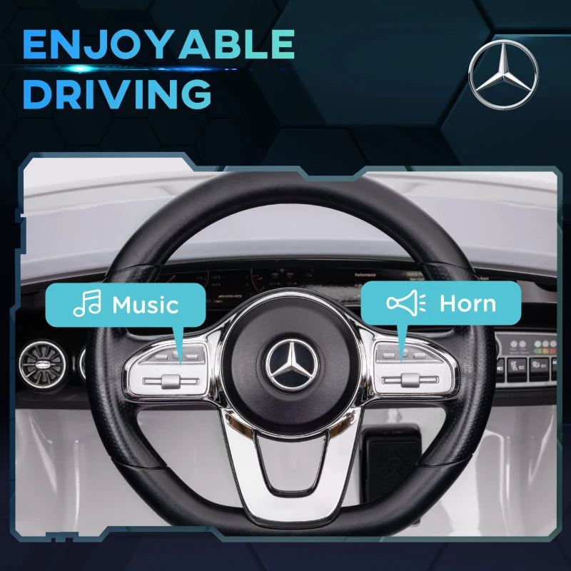 Mercedes-Benz AMG CLA 45 Licensed 12V Kids Electric Car Ride on Car w/ Remote, Suspension Lights Music Horn - White