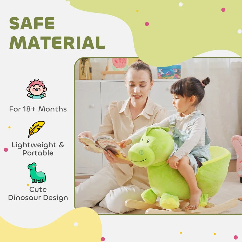 Kids Rocking Horse, Plush Ride-On Dinosaur Seat, with Seat Safety Belt, 32 Songs, Ride-On Horse