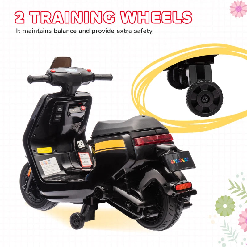 6V Ride on Motorbike, Kids Electric Motorbike w/ Headlights, Music, Training Wheels, for Ages 18-36 Months, Black