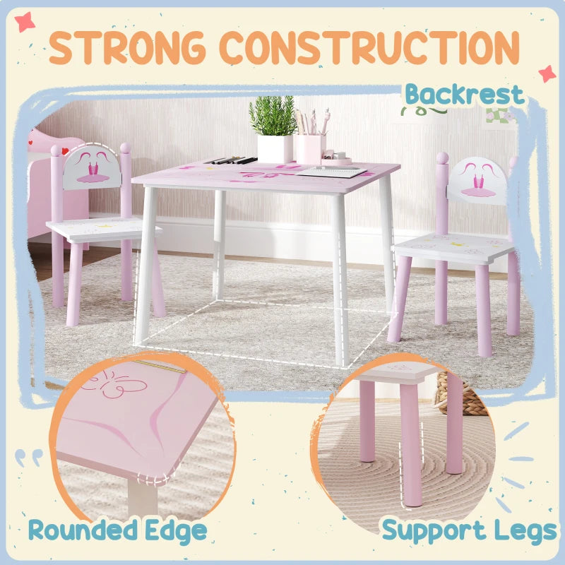 Princess-Designed Kids Table and Chairs Set for Activity, Art, Drawing, Toddler Table and Chairs Set for Playroom