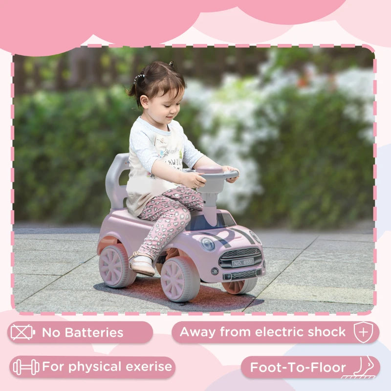 Foot To Floor Ride On Car Sliding Car w/ Air Horn, Anti-Over-Backwards, 18 to 36 Months - Pink