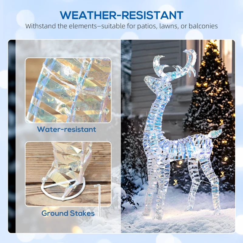 Lighted Christmas Reindeer with Sleigh, Outdoor Yard Reindeer with 170 Warm White LED Lights, Holiday Decor with Stakes, Waterproof, Silver