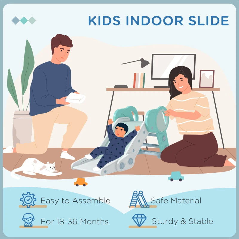Foldable Kids Slide, Freestanding Baby Slide, for Ages 1.5-3 Years, Grey & Green