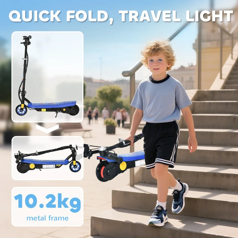 Foldable Electric Scooter, with LED Headlights, for Ages 7-14 Years, Blue