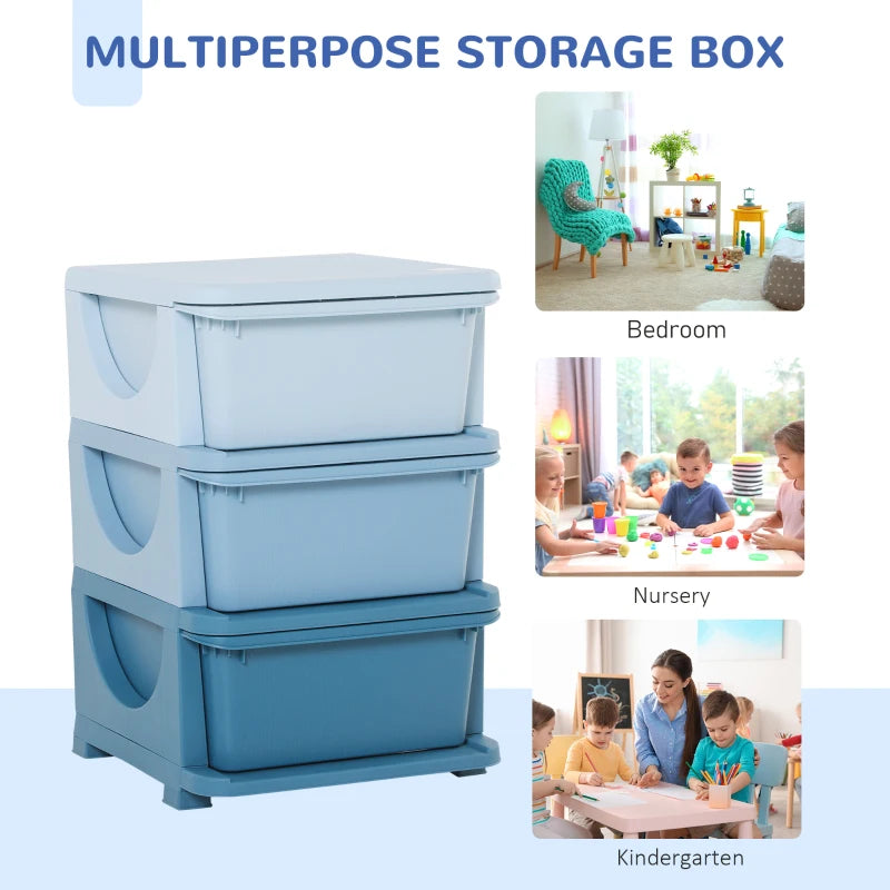 3 Drawers Plastic Storage Units, 3 Tier Kids Storage Units, Children Toy Chest for Nursery, Playroom, Bedroom, Blue