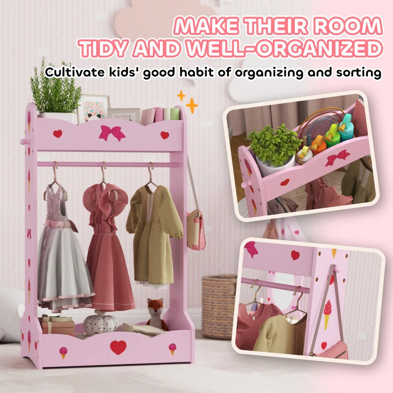 Kids Clothes Rail with Two Shelves, for 3-8 Years, Pink