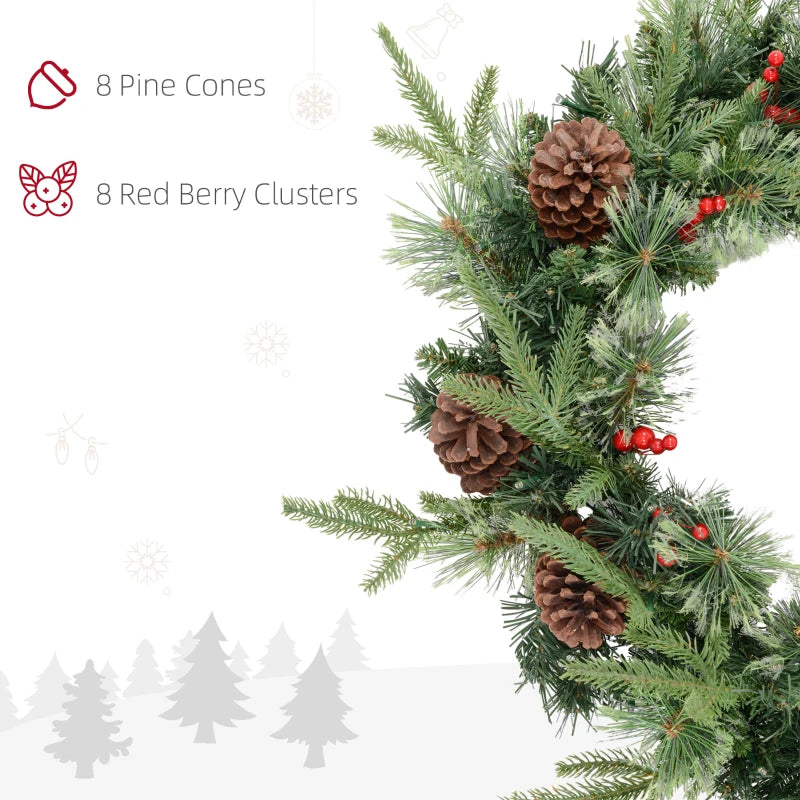 60" Cone and Berry Christmas Wreath, with LED Lights