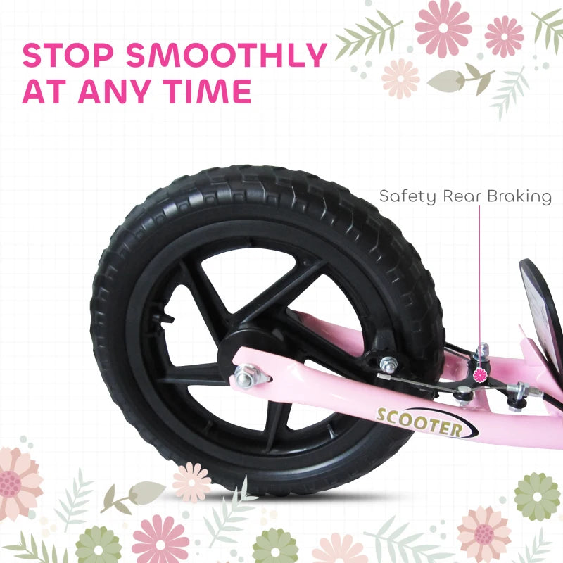 Kids Scooter Kick Scooter, with 12" EVA Tyres, Rear Brake, Big Wheels Scooter for 5-12 Years , Pink