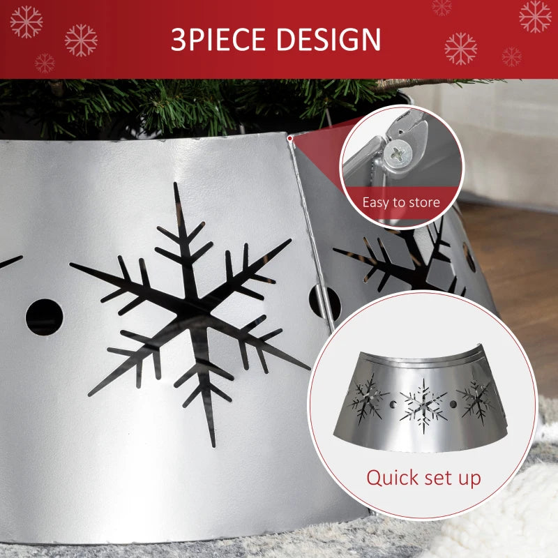 Christmas Tree Collar, 66cm Christmas Tree Base Cover with Hollow Snowflake Patterns, Xmas Decoration for Party, Holiday, Home, Silver