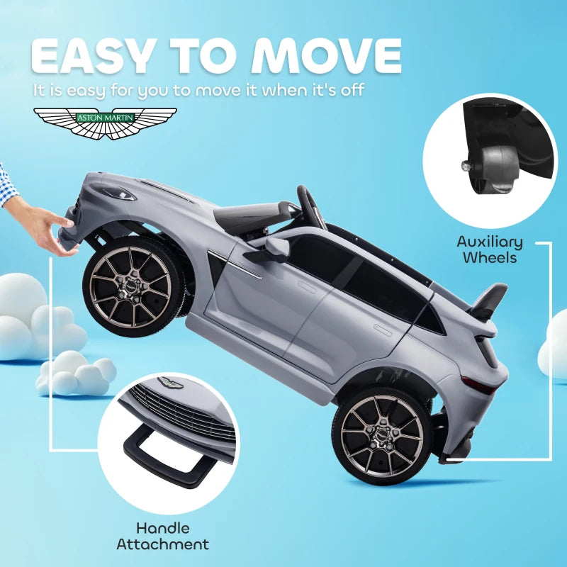 Aston Martin DBX Licensed Battery Powered Kids Electric Car, 12V Kids Ride on Car w/ Lights, Music Horn, Grey