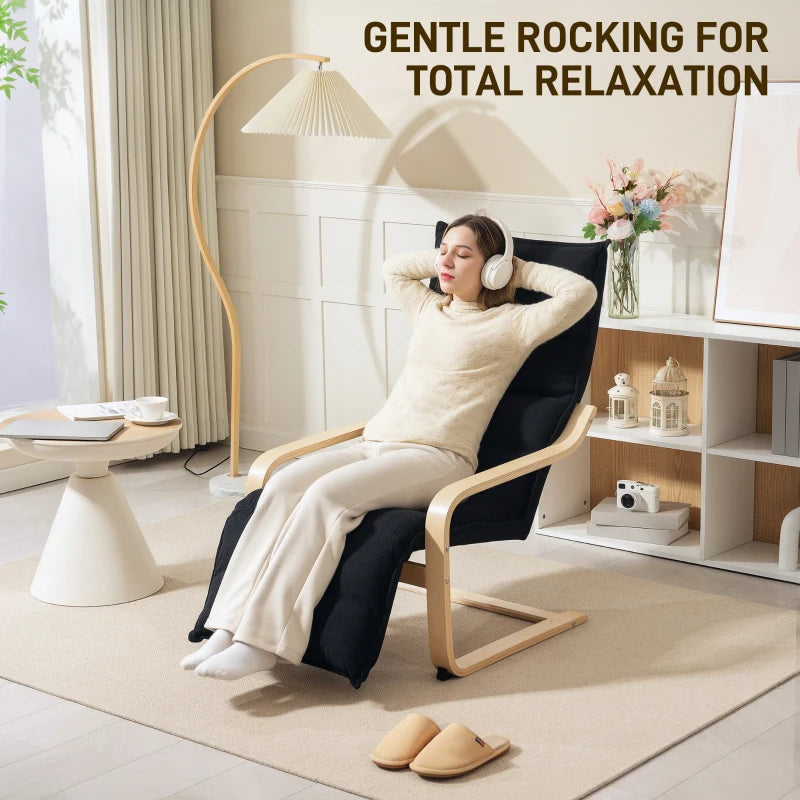 Curved Wooden Accent Chair, with Adjustable Footrest - Black