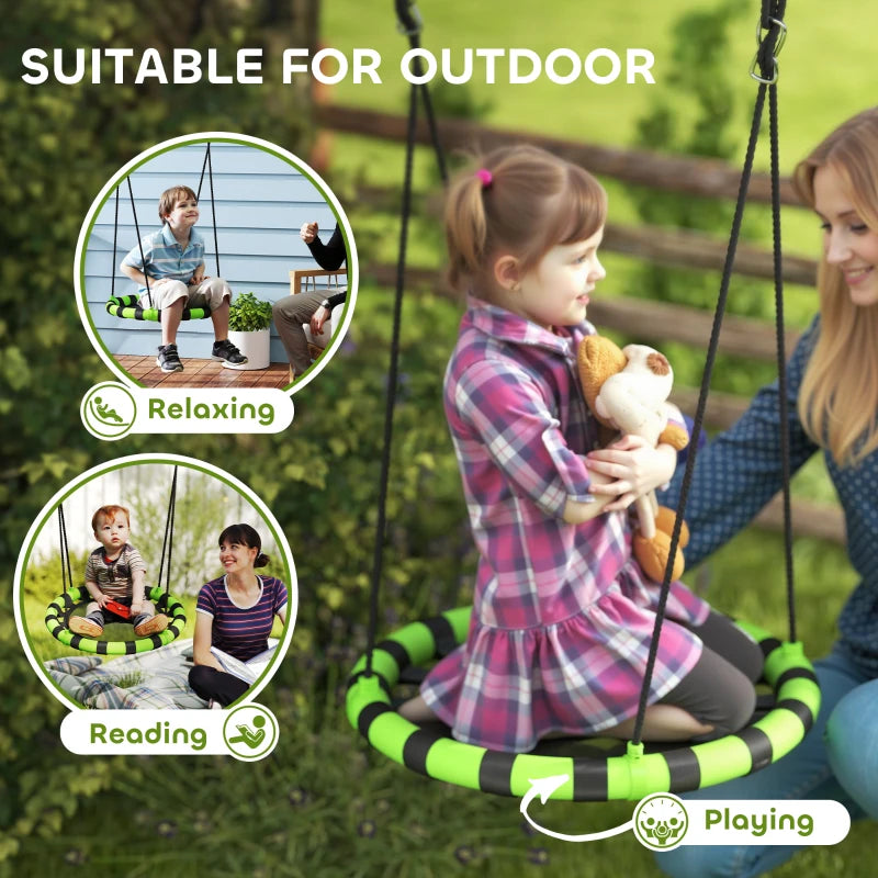 60cm Diameter Kid Nest Swing Seat with Height Adjustable Ropes, for Outdoor, Indoor, Black/Green