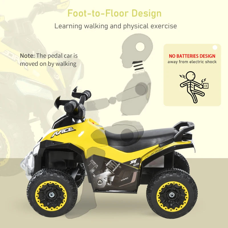 No Power Toddler Kids Ride on Car Walker Foot To Floor Slider w/ Music Lights for 18 - 36 Months Yellow