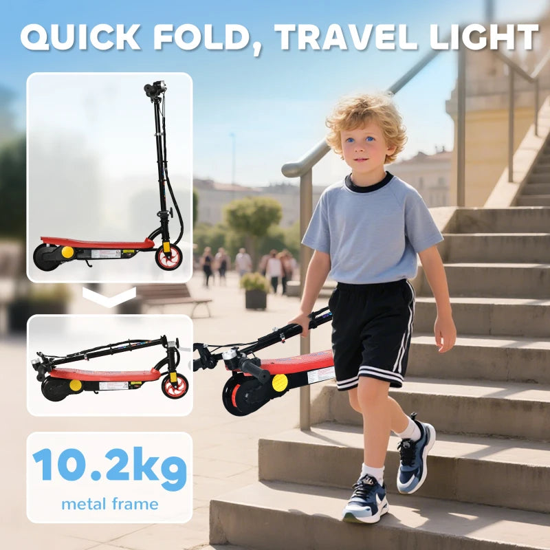 Foldable Electric Scooter, with LED Headlights, for Ages 7-14 Years, Red